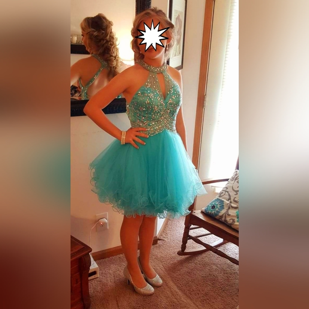 PROM dress, AQUA, short, Sequin